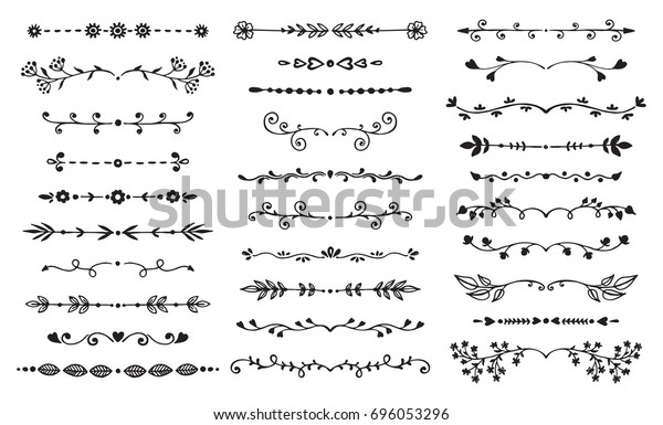 Vector collection of\
hand drawn borders in sketch style. Floral and abstract dividers\
for your design