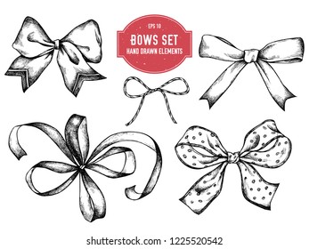 Vector collection of hand drawn bows