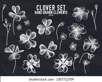 Vector Collection Of Hand Drawn Chalk Clover