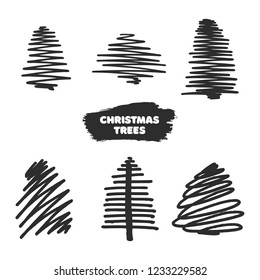 Vector collection of hand drawn christmas trees.