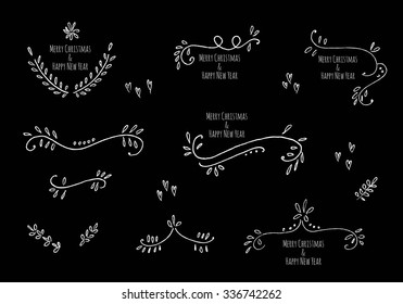 Vector collection of hand drawn Christmas elements.Vintage badges. Hand sketched modern labels. Hand drawn set of design elements. Christmas doodle patterns collection. Happy New Year.