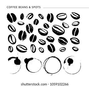 Vector collection of hand drawn coffee logo design elements isolated on textured background. Coffee shop craft emblem, company insignia template, banner, print, etc.