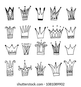 Vector collection of hand drawn crowns.  Vector illustration