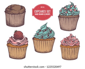 Vector collection of hand drawn cupcakes