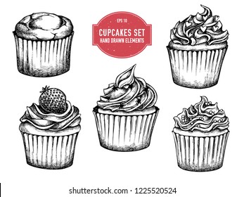 Vector collection of hand drawn cupcakes