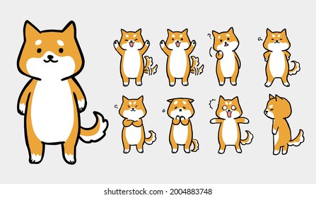 Personaje de la colección vectorial de perros dibujados a mano (Shiba inu)