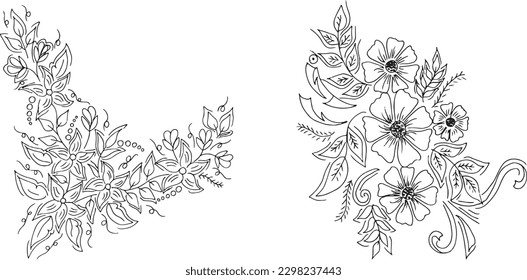 Vector Collection Hand Drawn Flower. Botanical set of sketch flowers.