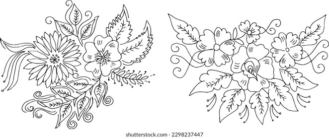 Vector Collection Hand Drawn Flower. Botanical set of sketch flowers.