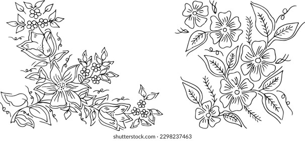 Vector Collection Hand Drawn Flower. Botanical set of sketch flowers.