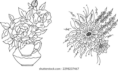 Vector Collection Hand Drawn Flower. Botanical set of sketch flowers.