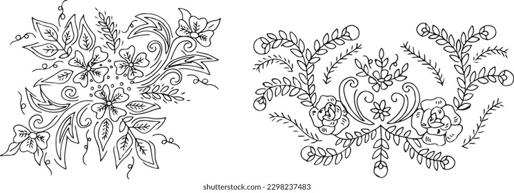 Vector Collection Hand Drawn Flower. Botanical set of sketch flowers.