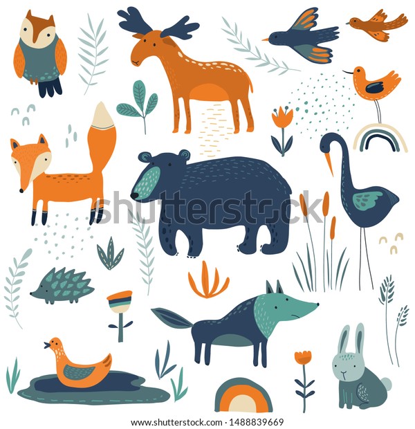 Vector Collection Hand Drawn Forest Animals Stock Vector (Royalty Free ...