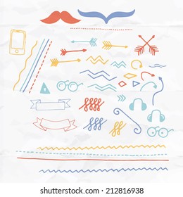 Vector - Collection of hand drawn hipster illustrations, dividers and elements