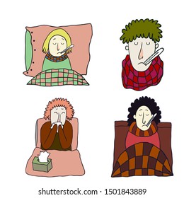 Vector collection of hand drawn ill people.
