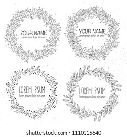 Vector collection of hand drawn logo templates. Wedding, family, children photographer logotypes. Vintage badges wreath. Hand sketched modern icons, labels.