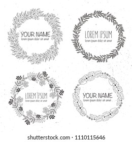 Vector collection of hand drawn logo templates. Wedding, family, children photographer logotypes. Vintage badges wreath. Hand sketched modern icons, labels.