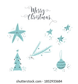 Vector collection of hand drawn Merry Christmas elements.