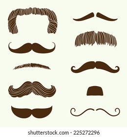 Vector collection of hand drawn mustaches | Cartoon mixed brown moustache silhouettes set