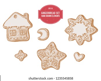 Vector collection of hand drawn pastel gingerbread