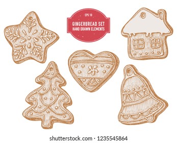 Vector collection of hand drawn pastel gingerbread