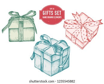 Vector collection of hand drawn pastel gift boxes
