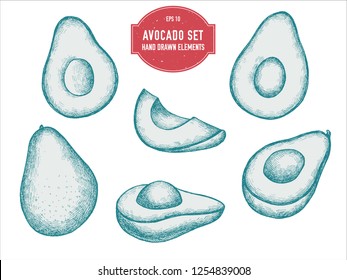 Vector collection of hand drawn pastel avocado