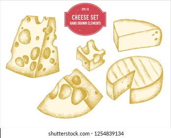 Vector collection of hand drawn pastel cheese
