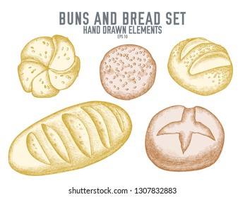 Vector collection of hand drawn pastel buns and bread