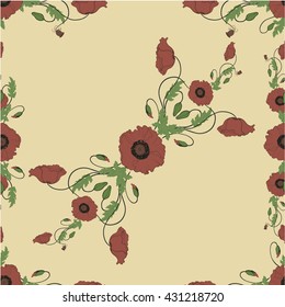 Vector Collection of Hand Drawn Poppy Flowers. Seamless wallpaper.   Use printed materials, signs, items, websites, maps, posters, postcards, packaging.