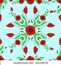 Vector Collection of Hand Drawn Poppy Flowers. Seamless wallpaper.   Use printed materials, signs, items, websites, maps, posters, postcards, packaging.