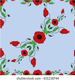 Vector Collection of Hand Drawn Poppy Flowers. Seamless wallpaper.   Use printed materials, signs, items, websites, maps, posters, postcards, packaging.
