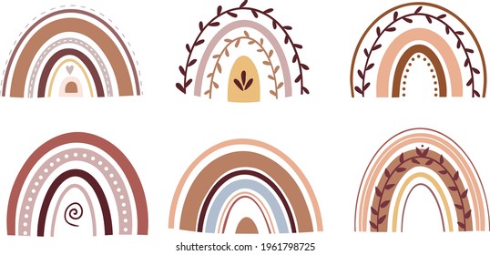 Vector collection of hand drawn rainbows for baby and baby shower decoration. Perfect for birthday, kids party, summer holiday, clothing prints.