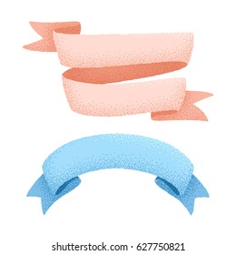 Vector collection of hand drawn ribbon with grain effect. Isolated banner, label, badge, border set for greeting, invitation, wedding cards and prints