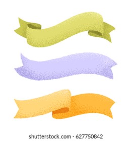 Vector collection of hand drawn ribbon with grain effect. Isolated banner, label, badge, border set for greeting, invitation, wedding cards and prints