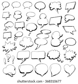 Vector Collection of Hand Drawn Speech Bubbles in doodle outline style