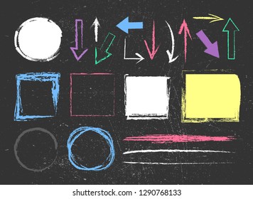 Vector collection of hand drawn strokes, arrows, circes and frames. vector color chalk drawings on blackboard background. - Powered by Shutterstock - Get 15% off with code: PIKWIZARD15
