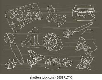 Vector collection of hand drawn tea illustration