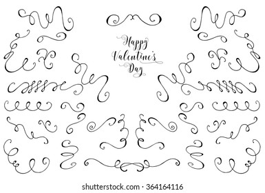 Vector collection of hand drawn Valentines Day elements.Vintage badges. Hand sketched modern labels. Hand drawn set of design elements. Valentines Day doodle patterns collection.