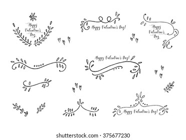 Vector collection of hand drawn Valentines Day elements.Vintage badges. Sketched modern labels. Doodle.