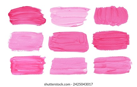 Vector collection of hand painted gouache and acrylic pink banners for backgrounds