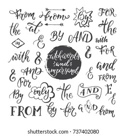 Vector collection of hand sketched ampersands and catchwords made in vector. Handsketched set of design elements. Calligraphic detailes.