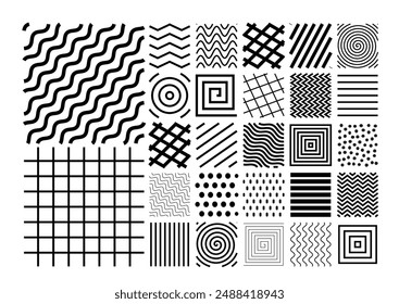 colección de Vector de texturas orgánicas artesanales, una variada gama de líneas abstractas, puntos, círculos, cruces y ondas aisladas sobre un fondo blanco, encanto artesanal para cualquier proyecto.