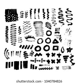 Vector collection of handdrawn dry brush textures. Strokes and objects for grunge look. Brush templates for vector art. Creative hand painted textures - can be used for art overlay