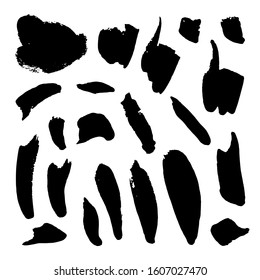 Vector collection of hand-drawn elements: drops, lines, splashes, points, brush strokes. Isolated on white background. Black and white