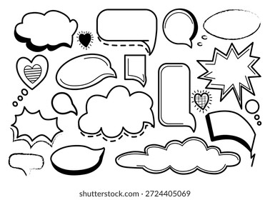 Vector colección de varios discursos dibujados a mano y burbujas de pensamiento, en varias Formas y tamaños. Estos Elementos se pueden utilizar para proyectos de diseño o para crear diálogos de cómics.