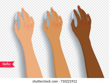 Vector collection of hands with computer mouse isolated on transparency background.