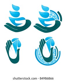 vector collection of hands, water drops and water molecule