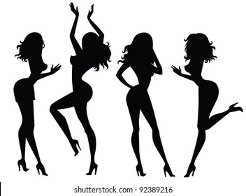 vector collection of happy girl's silhouettes