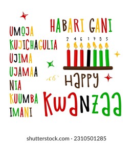 Vector collection of Happy Kwanzaa. Holiday symbols set on white background