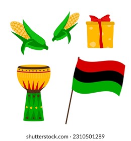 Vector collection of Happy Kwanzaa. Holiday symbols set on white background